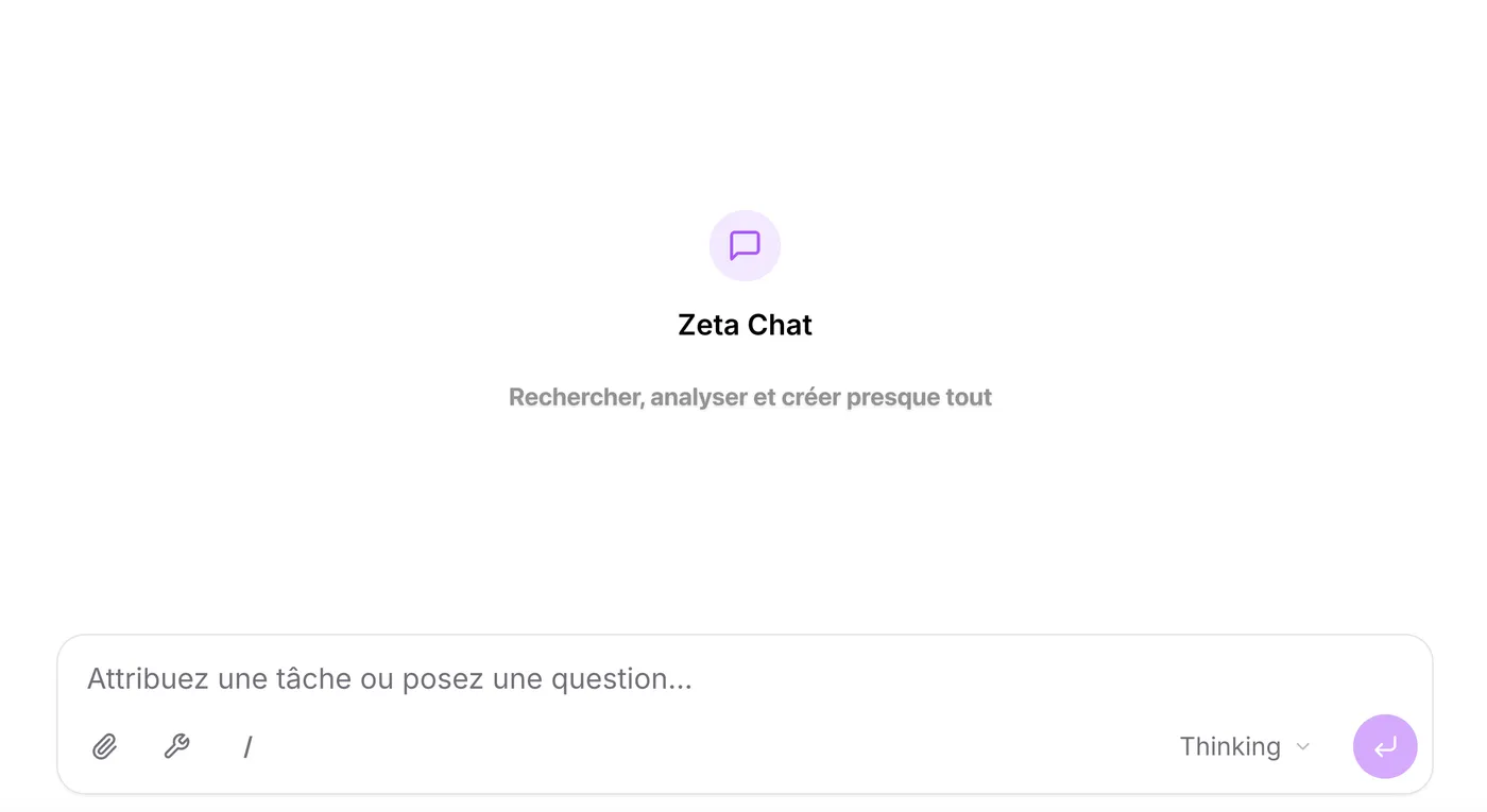Aperçu de l'espace de travail d'IA agentique Zetane Zeta Chat