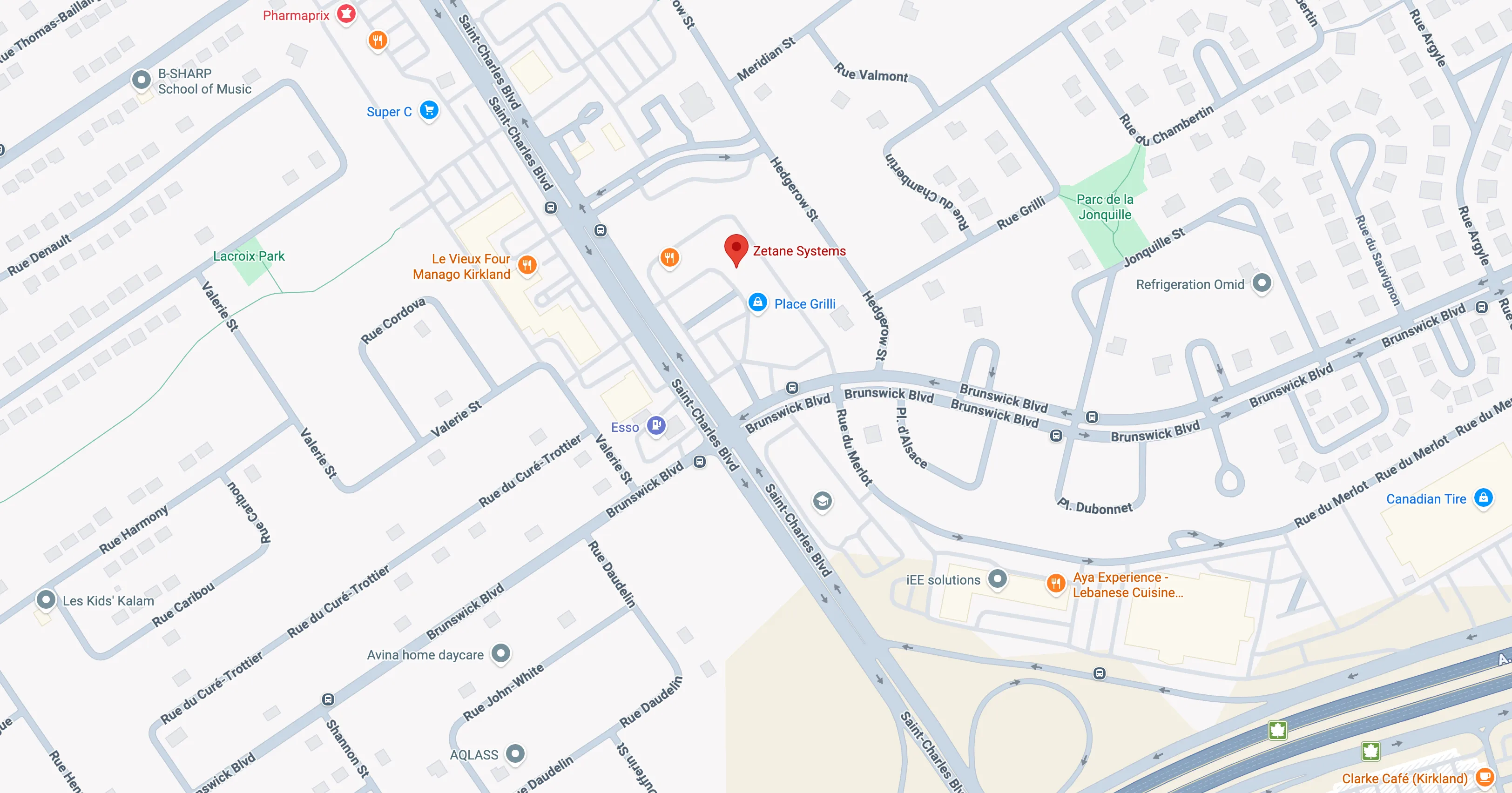 Carte indiquant l'emplacement du bureau de Zetane à Montréal