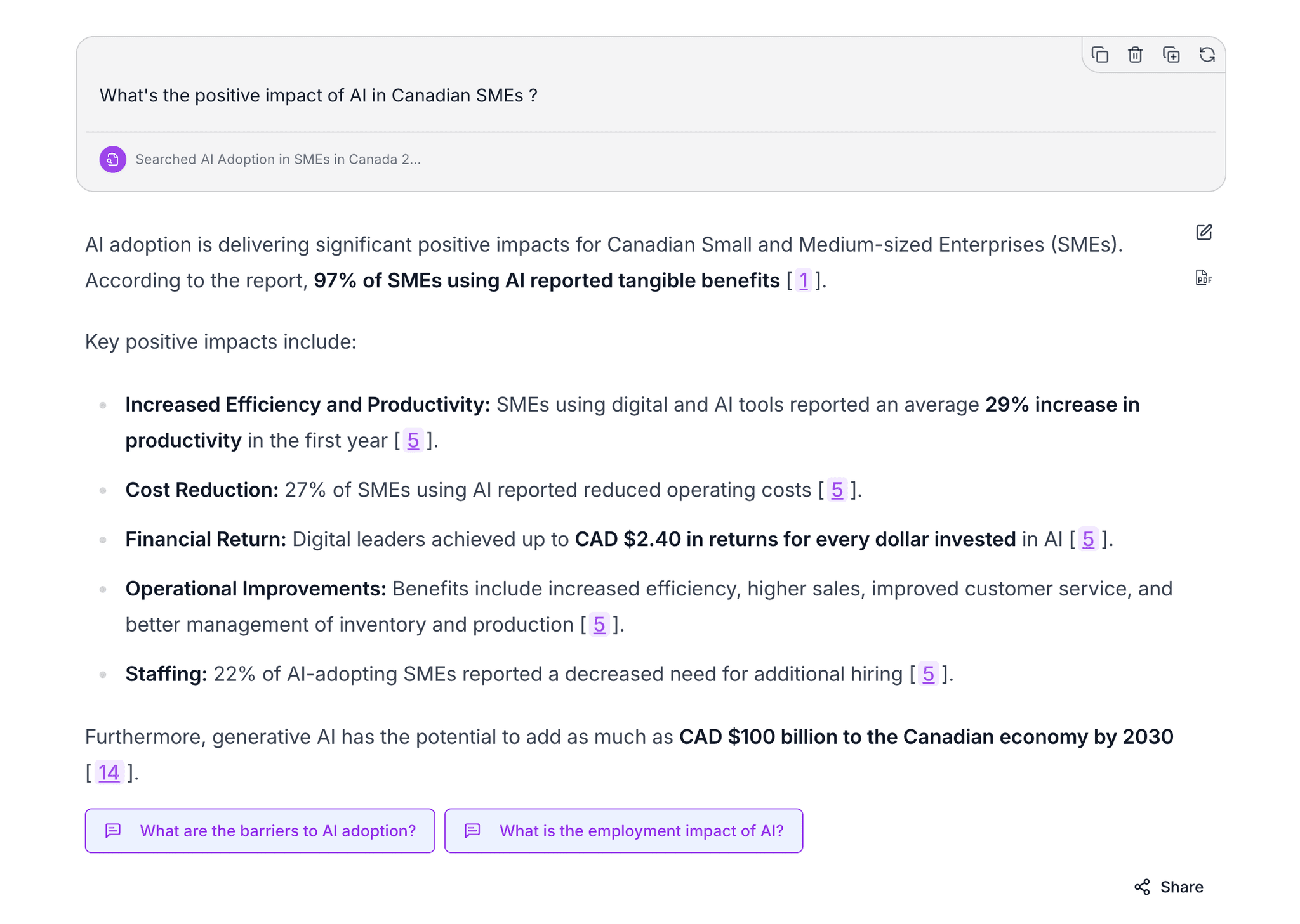 Recherche IA avec citations au niveau source sur des milliers de pages